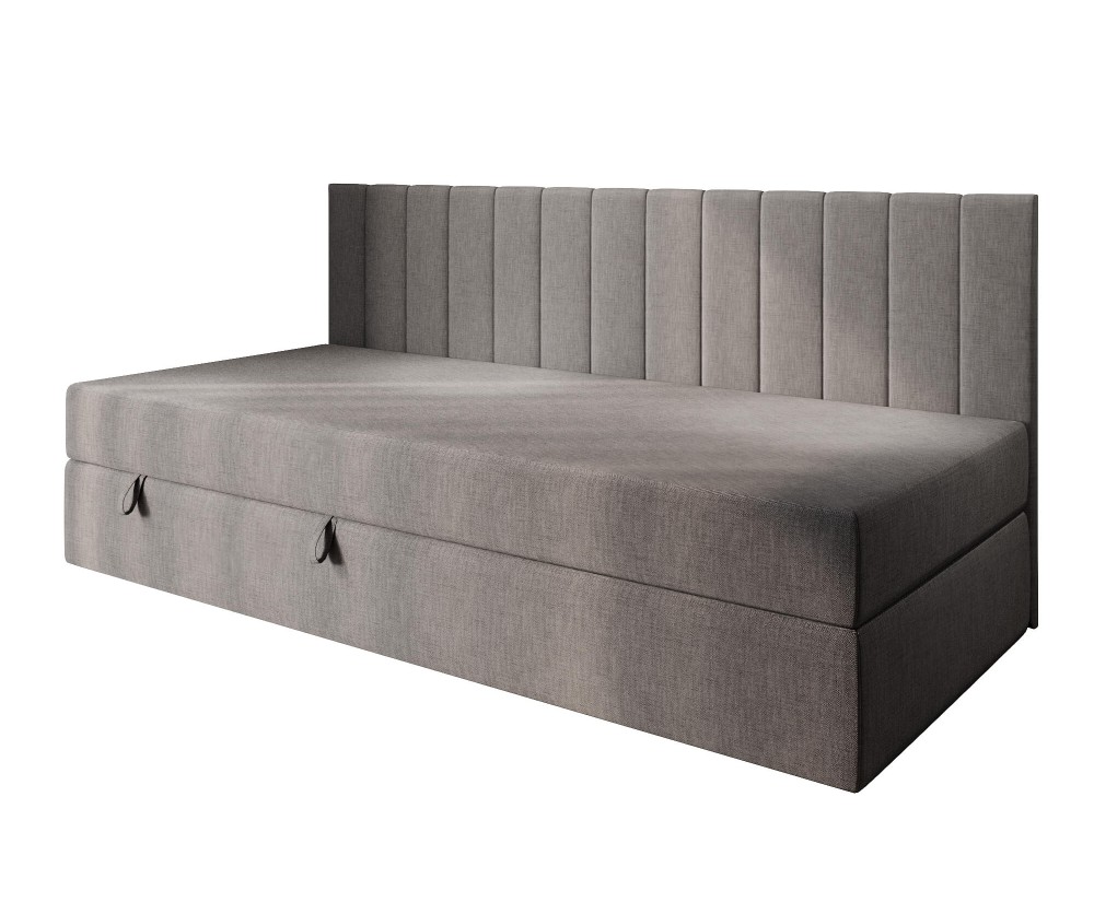 Jugendbett 120x200 cm mit Bettkasten, Seitenblende und Matratze, Polsterbett INTARO 35M