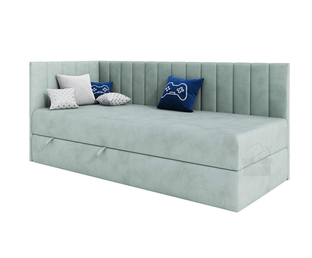 Jugendbett 80x180 cm, Polsterbett, Einzelbett mit Bettkasten, INTARO A27