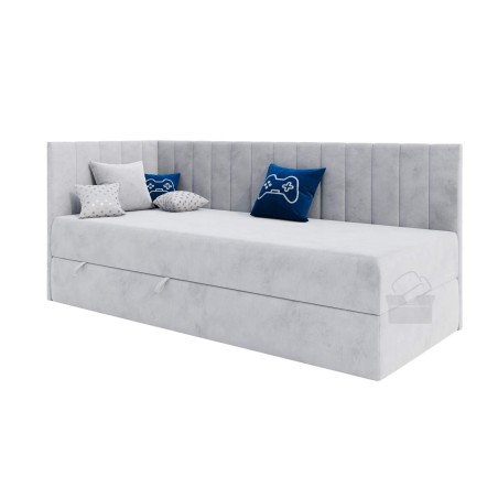 Einzelbett 90x200 cm, Jugendbett, Polsterbett mit Bettkasten, INTARO A27