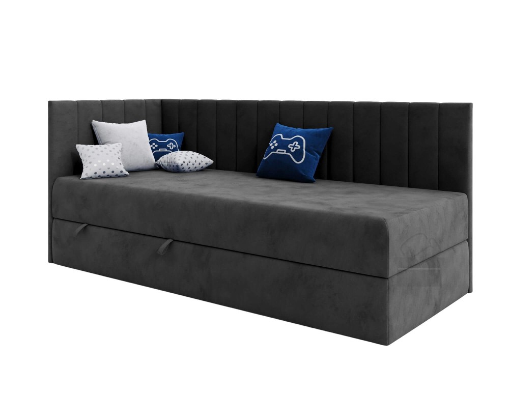 Einzelbett 90x200 cm, Jugendbett mit Bettkasten, Polsterbett INTARO A27