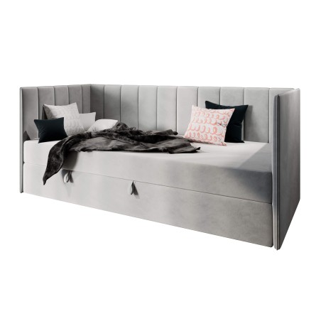 Polsterbett 80x200 cm, Jugendbett, Einzelbett mit Bettkasten und Matratze, MILENA