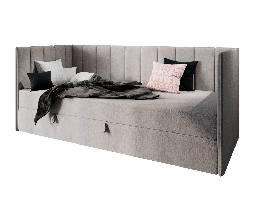 Polsterbett 80x200 cm mit Bettkasten und Matratze für Jugendzimmer, Einzelbett MILENA 2M