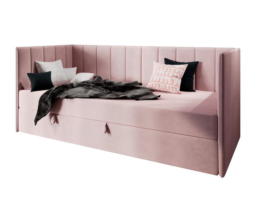 Polsterbett 120x200 cm, Jugendbett, Einzelbett mit Bettkasten und Matratze, MILENA 2M