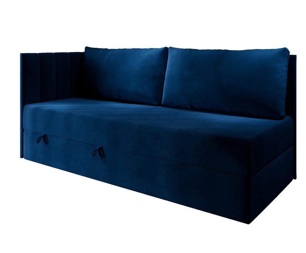 Einzelbett 100x200 cm mit RÜCKENKISSEN, Polsterbett mit Bettkasten, Farbvarianten, Schlafsofa INTARO A27