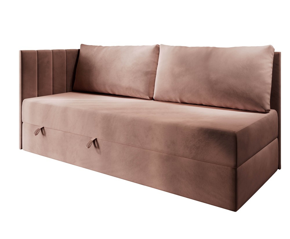 Einzelbett 100x200 cm mit RÜCKENKISSEN, Polsterbett mit Bettkasten, Farbvarianten, Schlafsofa INTARO A27