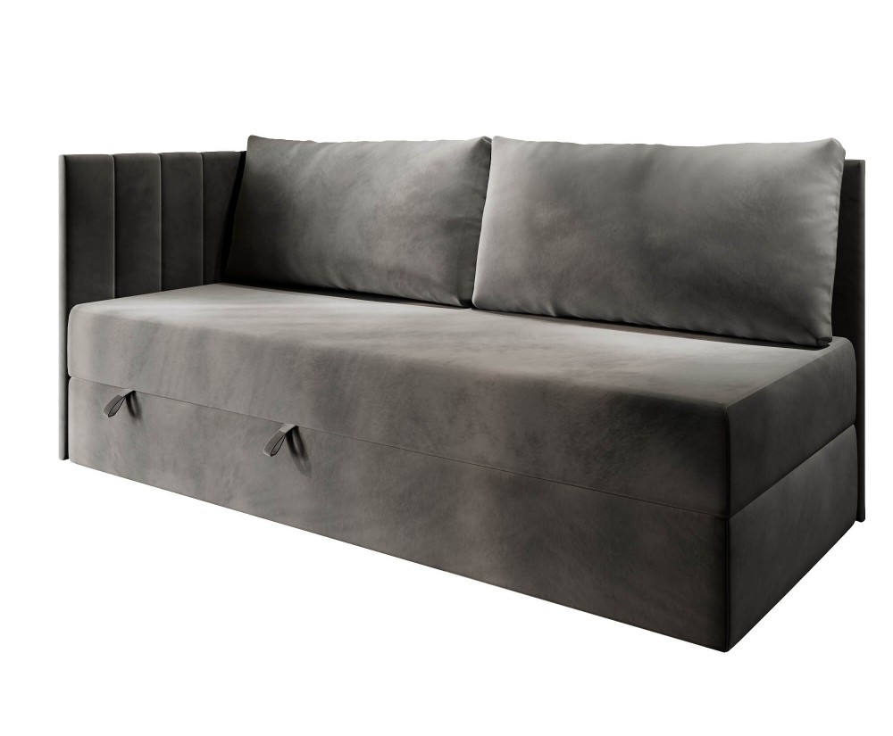 Einzelbett 100x200 cm mit RÜCKENKISSEN, Polsterbett mit Bettkasten, Farbvarianten, Schlafsofa INTARO A27