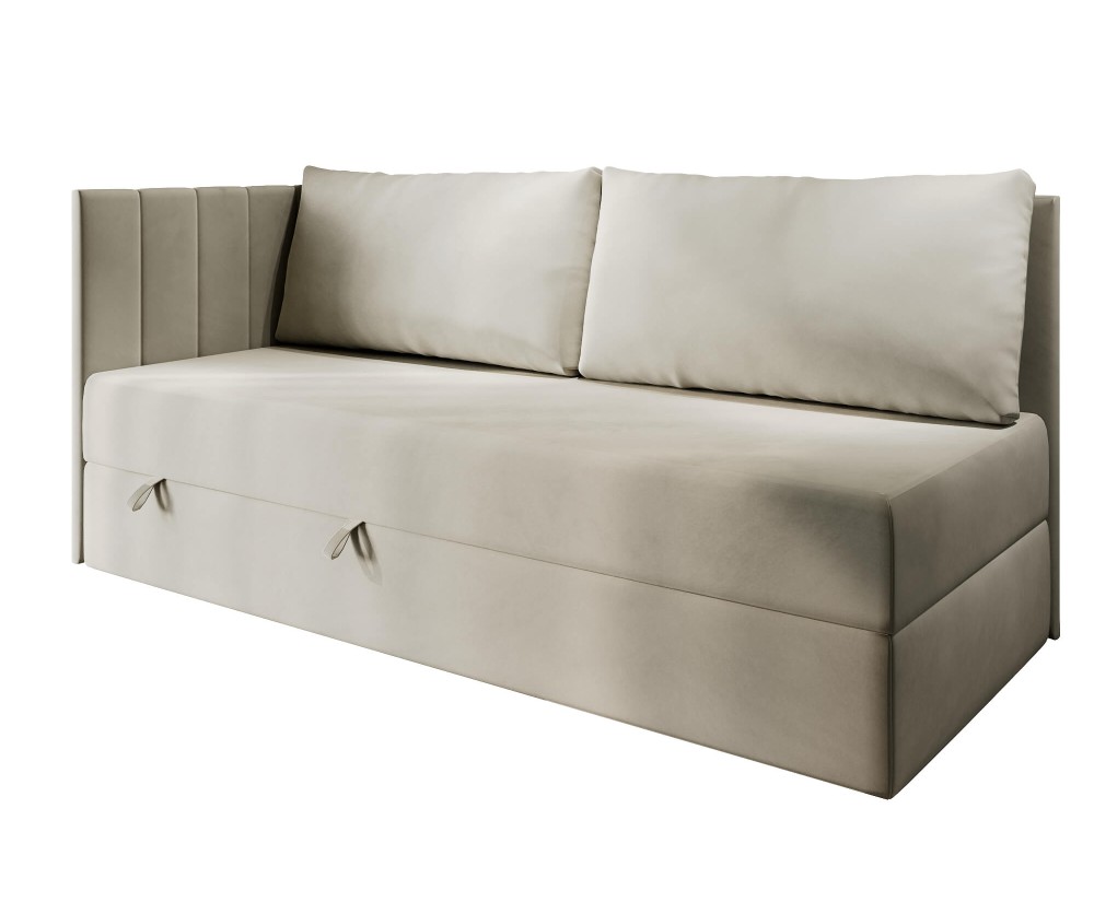 Einzelbett 100x200 cm mit RÜCKENKISSEN, Polsterbett mit Bettkasten, Farbvarianten, Schlafsofa INTARO A27