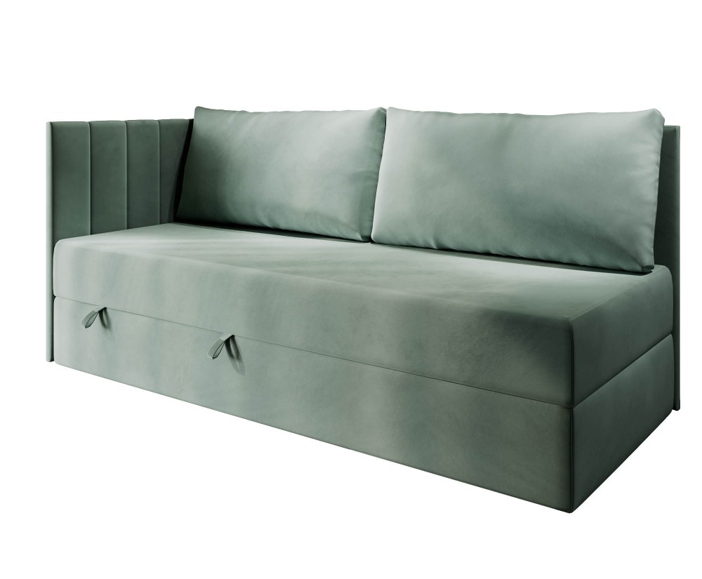 Einzelbett 100x200 cm mit RÜCKENKISSEN, Polsterbett mit Bettkasten, Farbvarianten, Schlafsofa INTARO A27
