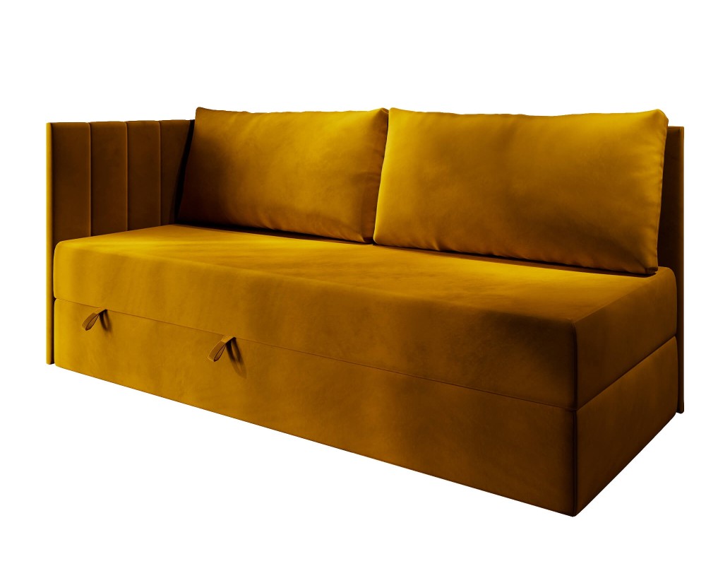 Einzelbett 100x200 cm mit RÜCKENKISSEN, Polsterbett mit Bettkasten, Farbvarianten, Schlafsofa INTARO A27