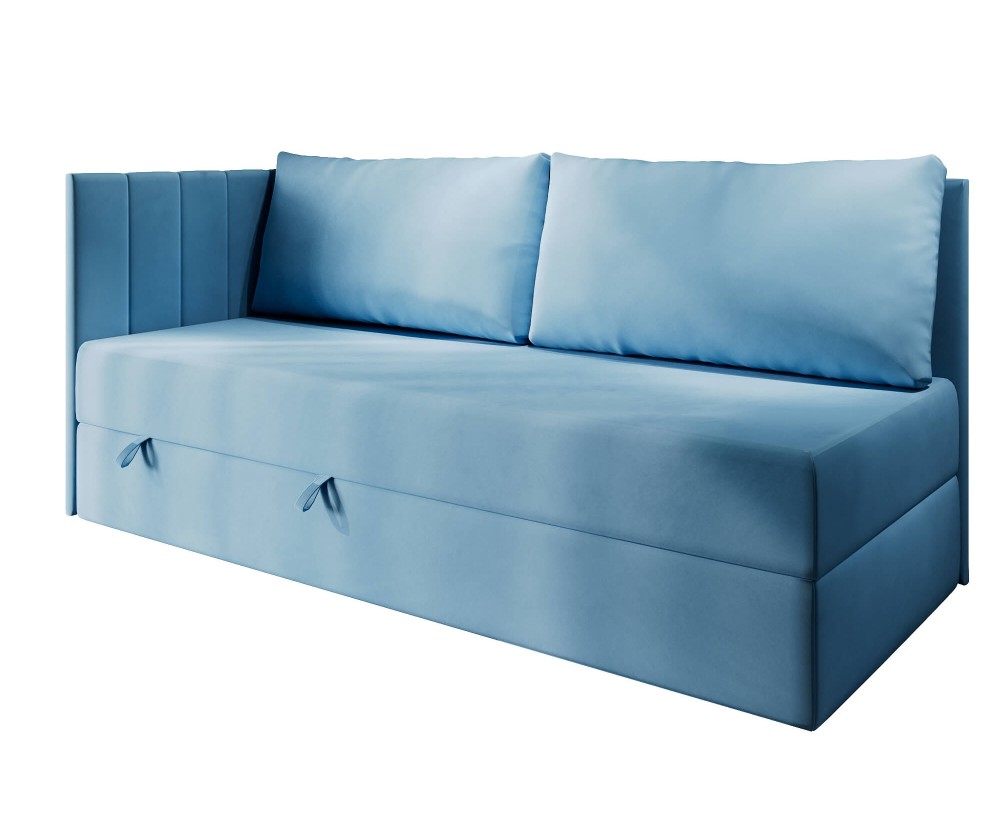 Einzelbett 100x200 cm mit RÜCKENKISSEN, Polsterbett mit Bettkasten, Farbvarianten, Schlafsofa INTARO A27