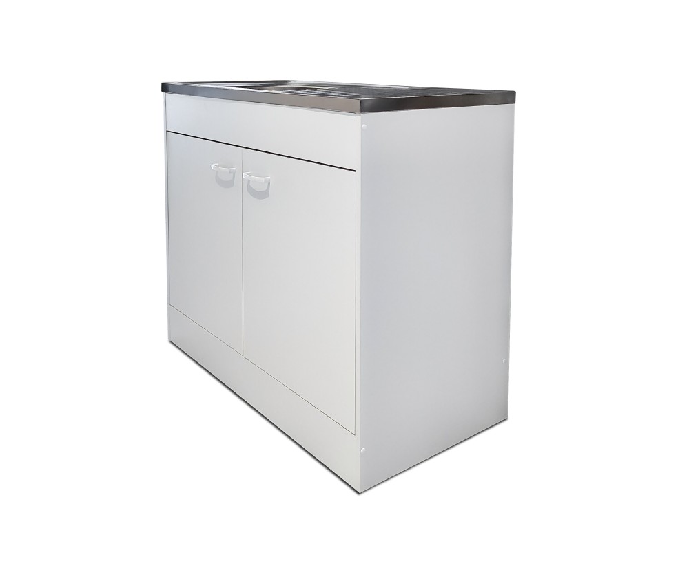 Spülenunterschrank 100 cm zweitürig mit Spülbecken aus Edelstahl, Spülenschrank, OLGA