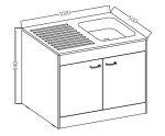 Spülenunterschrank 100 cm zweitürig mit Spülbecken aus Edelstahl, Spülenschrank, OLGA