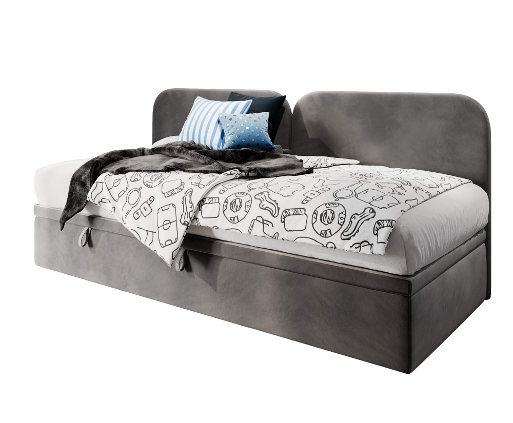 Singlebett 100x200 cm, Polsterbett, Jugendbett, Seitenblende abgerundet, OLIVIA 2R