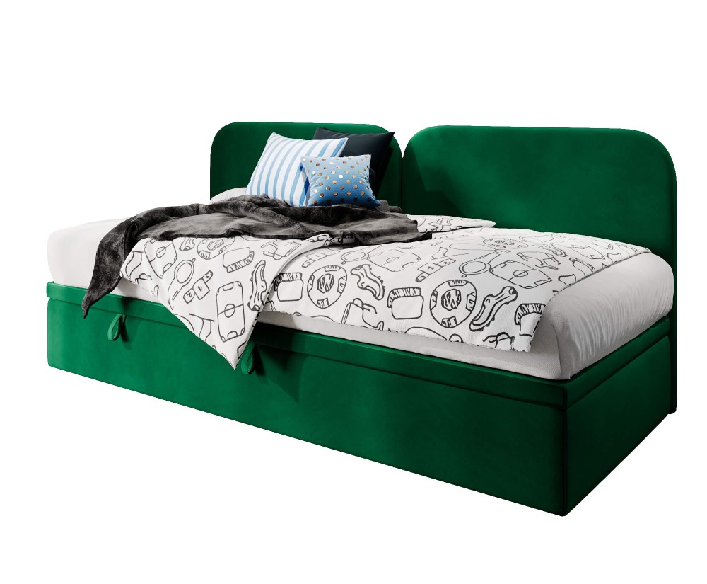 Einzelbett 120x200 cm, Polsterbett, Jugendbett, Seitenblende abgerundet, OLIVIA 2R