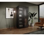 Drehtürenschrank Breite 101 cm zweitürig, Kleiderschrank, geriffelte Glasfronten, SVENBOX-F 
