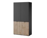 Drehtürenschrank Breite 101 cm zweitürig, Kleiderschrank, Graphitschwarz / Eiche Wotan, SVENBOX-S