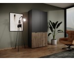 Drehtürenschrank Breite 101 cm zweitürig, Kleiderschrank, Graphitschwarz / Eiche Wotan, SVENBOX-S