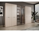 Großer modularer Drehtürenschrank Breite 303 cm, Kleiderschrank, Beige + geriffelte Glasfronten, SVENBOX-NF Großer modularer Drehtürenschrank Breite 303 cm, Kleiderschrank, Beige + geriffelte Glasfronten, SVENBOX-NF