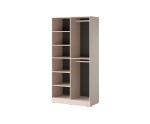 Großer modularer Drehtürenschrank Breite 303 cm, Kleiderschrank, Beige + geriffelte Glasfronten, SVENBOX-NF Großer modularer Drehtürenschrank Breite 303 cm, Kleiderschrank, Beige + geriffelte Glasfronten, SVENBOX-NF