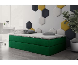 Einzelbett 120x200 cm für Dachschräge, Hotelbett mit Bettkasten, BONELL-Matratze, LARA 1M