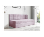 Einzelbett 90x200 cm mit Bettkasten und niedriger Rückenlehne, Polsterbett für Dachschräge, Schlafcouch MEROO 2M