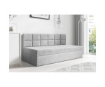 Einzelbett 90x200 cm mit Bettkasten und niedriger Rückenlehne, Polsterbett für Dachschräge, Schlafcouch MEROO 2M