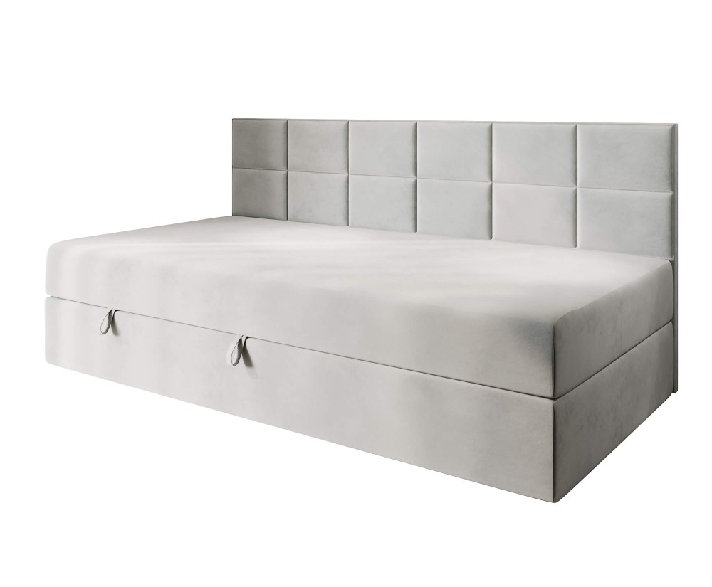 MEROO 2M Einzelbett 90x200 cm, Polsterbett, Schlafcouch mit Bettkasten und Seitenblende