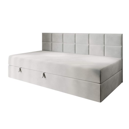 Einzelbett 90x200 cm mit Bettkasten und niedriger Rückenlehne, Polsterbett für Dachschräge, Schlafcouch MEROO 2M