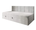 Einzelbett 90x200 cm mit Bettkasten und niedriger Rückenlehne, Polsterbett für Dachschräge, Schlafcouch MEROO 2M