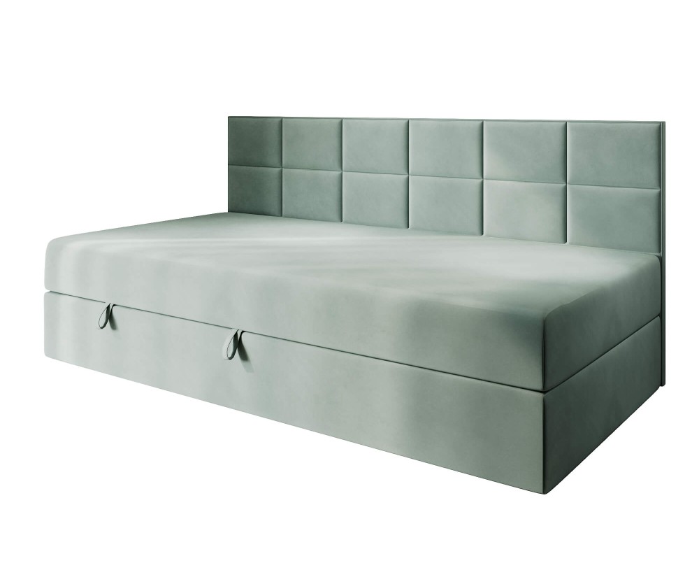 Einzelbett 90x200 cm mit Bettkasten und niedriger Rückenlehne, Polsterbett für Dachschräge, Schlafcouch MEROO 2M Einzelbett 90x200 cm mit Bettkasten und niedriger Rückenlehne, Polsterbett für Dachschräge, Schlafcouch MEROO 2M