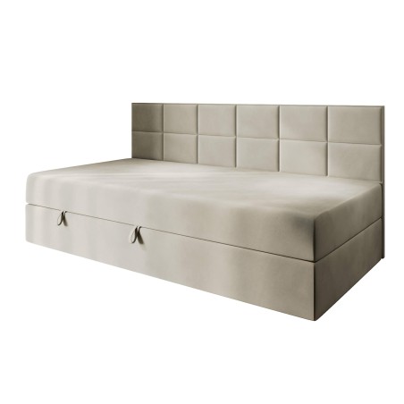 Einzelbett 90x200 cm mit Bettkasten und niedriger Rückenlehne, Polsterbett für Dachschräge, Schlafcouch MEROO 2M