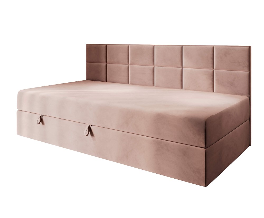 Jugendbett 120x200 cm für Zimmer mit Dachschrägen, Einzelbett mit Bettkasten und niedriger Rückenlehne, MEROO 2M