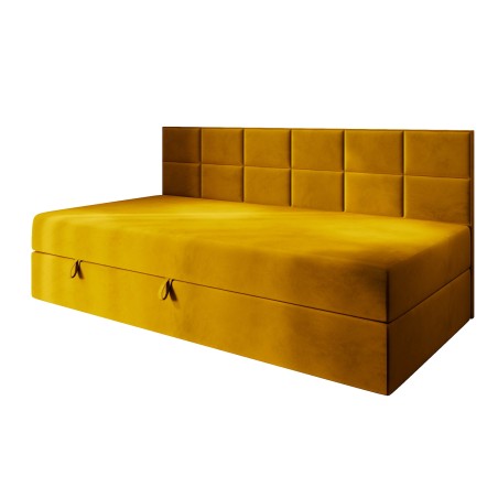 MEROO 2M Jugendbett 120x200 cm, Polsterbett, Einzelbett mit Bettkasten und Seitenblende