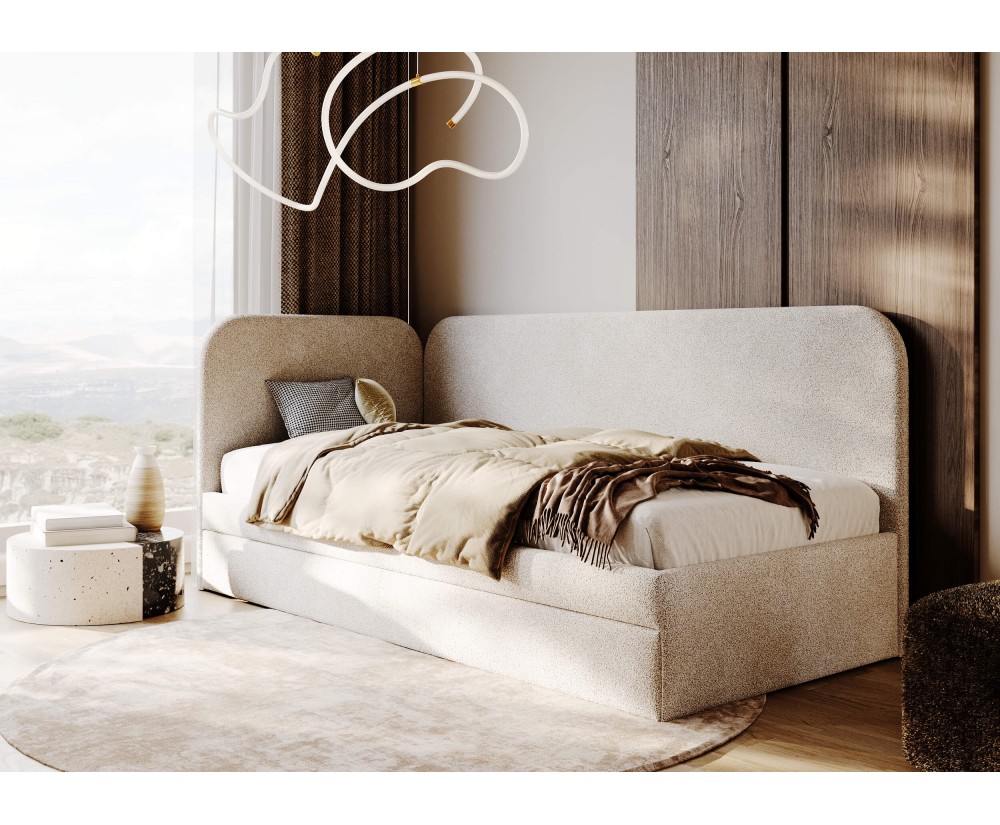 SARA Einzelbett 80x180 cm, Jugendbett, Polsterbett mit Schublade und abgerundeten Seitenteilen