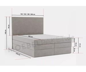 MAGNUS 6BV Boxspringbett, Ehebett mit Bettkasten, vom Fußteil geöffnet