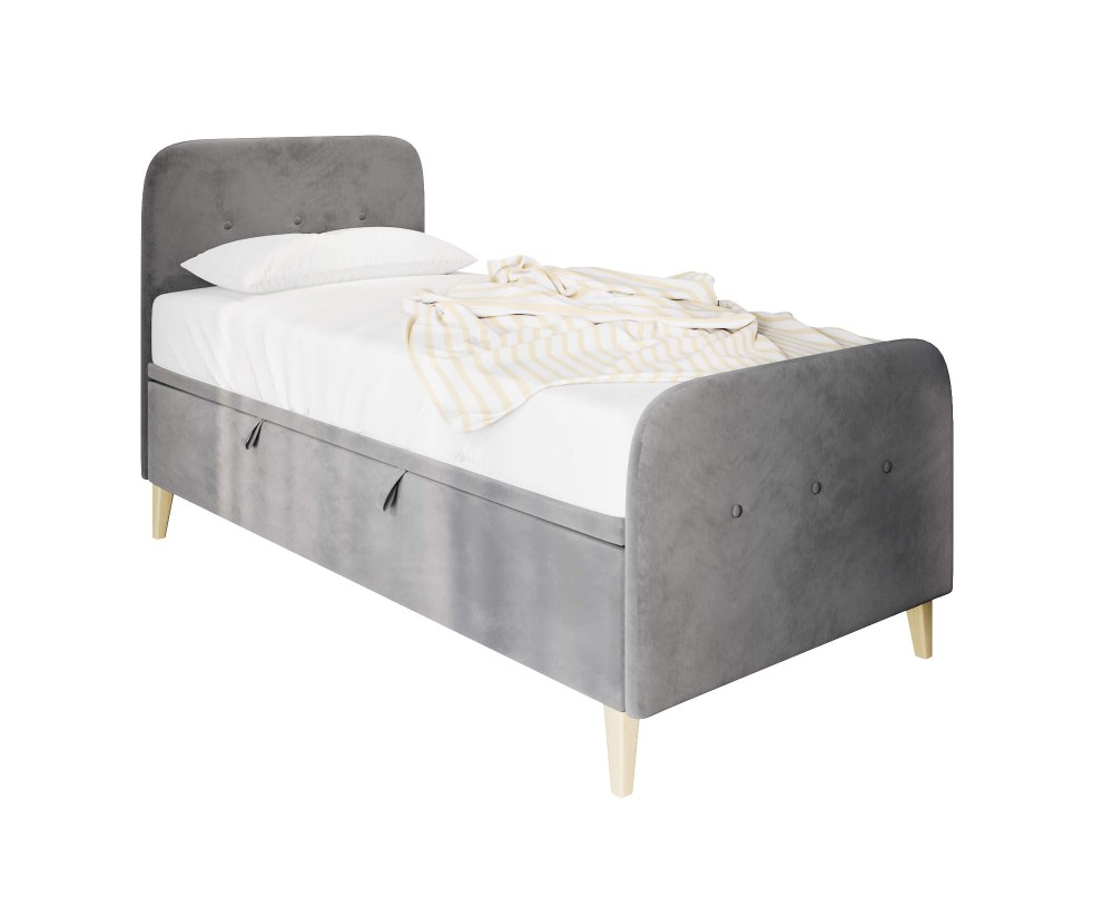 Polsterbett 90x200 cm, Jugendbett, Einzelbett mit Bettkasten, Kopfteil und Fußteil, HAGE 3R