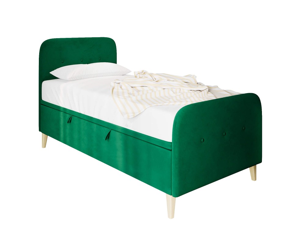 Singlebett 100x200 cm, Polsterbett, Einzelbett mit Bettkasten, Kopfteil und Fußteil, HAGE 3R