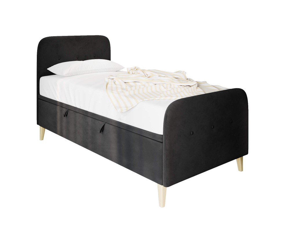 Einzelbett 120x200 cm, Jugendbett, Polsterbett mit Bettkasten, Kopfteil und Fußteil, HAGE 3R