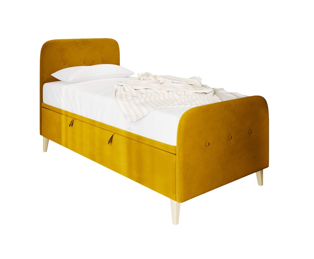Einzelbett 120x200 cm, Jugendbett, Polsterbett mit Bettkasten, Kopfteil und Fußteil, HAGE 3R