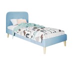 Einzelbett 80x180 cm, Jugendbett, Hotelbett, Kopfteil mit Knopfsteppung, hölzerne Füße, HAGE 1N