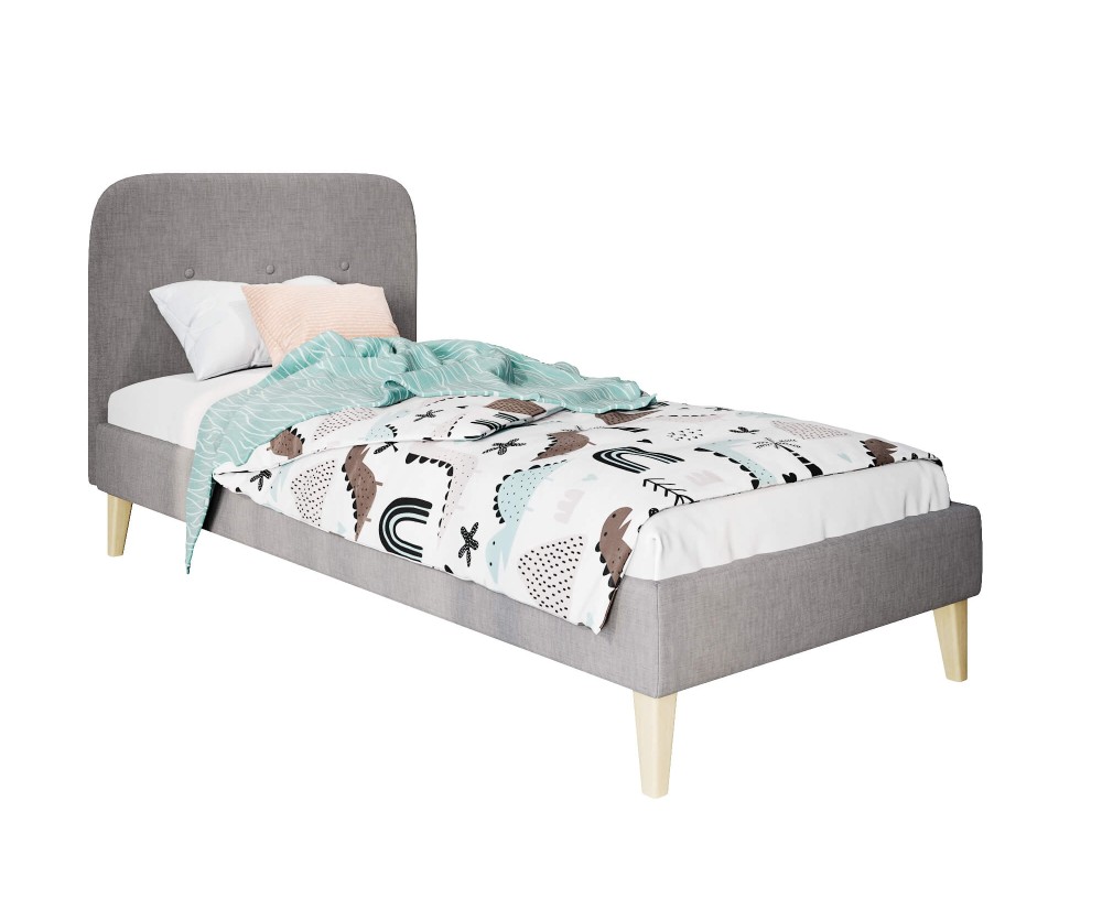 Jugendbett 80x200 cm, Einzelbett, Hotelbett, Kopfteil mit Knopfsteppung, hölzerne Füße, HAGE 1N