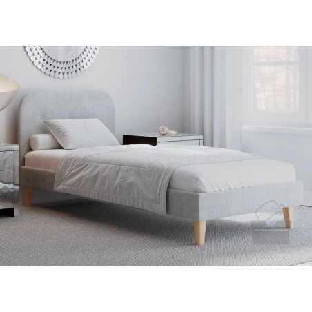 HAGE 1N Polsterbett 90x200 cm, Einzelbett, Hotelbett, Kopfteil mit Knopfsteppung, hölzerne Füße