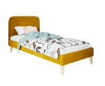 Hotelbett 100x200 cm, Einzelbett, Polsterbett, Kopfteil mit Knopfsteppung, hölzerne Füße, HAGE 1N