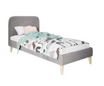 Hotelbett 100x200 cm, Einzelbett, Polsterbett, Kopfteil mit Knopfsteppung, hölzerne Füße, HAGE 1N