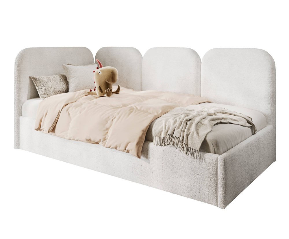 Polsterbett 90x200 cm mit dicken Seitenteilen, Bouclé-Stoff, MARGO SM 02