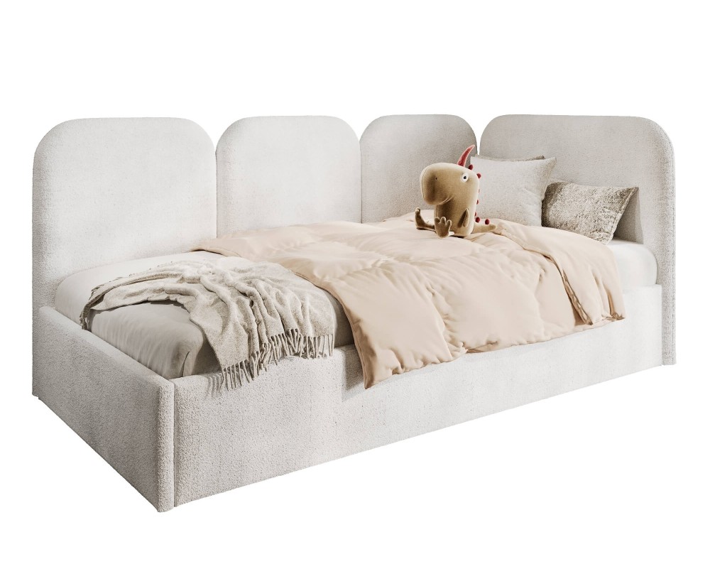 MARGO SM 02 Stilvolles Einzelbett 100x200 cm mit dicken Seitenteilen, Bouclé-Stoff