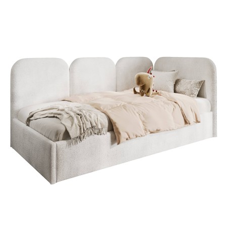 Stilvolles Einzelbett 100x200 cm mit dicken Seitenteilen, Bouclé-Stoff, MARGO SM 02