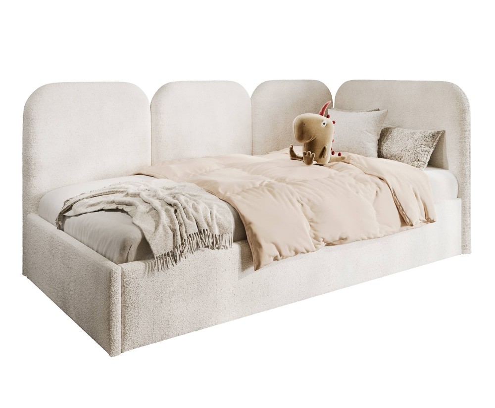 Stilvolles Einzelbett 100x200 cm mit dicken Seitenteilen, Bouclé-Stoff, MARGO SM 02