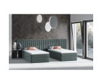 Einzelbett 80x200 cm für Dachschräge, Hotelbett mit Bettkasten und BONELL-Matratze, weißer Anti-Rutsch-Stoff, KLAUDIA 1M