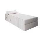 Einzelbett 80x200 cm für Dachschräge, Hotelbett mit Bettkasten und BONELL-Matratze, weißer Anti-Rutsch-Stoff, KLAUDIA 1M Einzelbett 80x200 cm für Dachschräge, Hotelbett mit Bettkasten und BONELL-Matratze, weißer Anti-Rutsch-Stoff, KLAUDIA 1M
